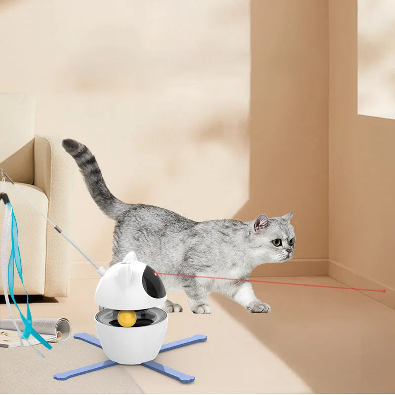 White automatic rotating electronic cat toy with elastic rope funny stick for indoor cats