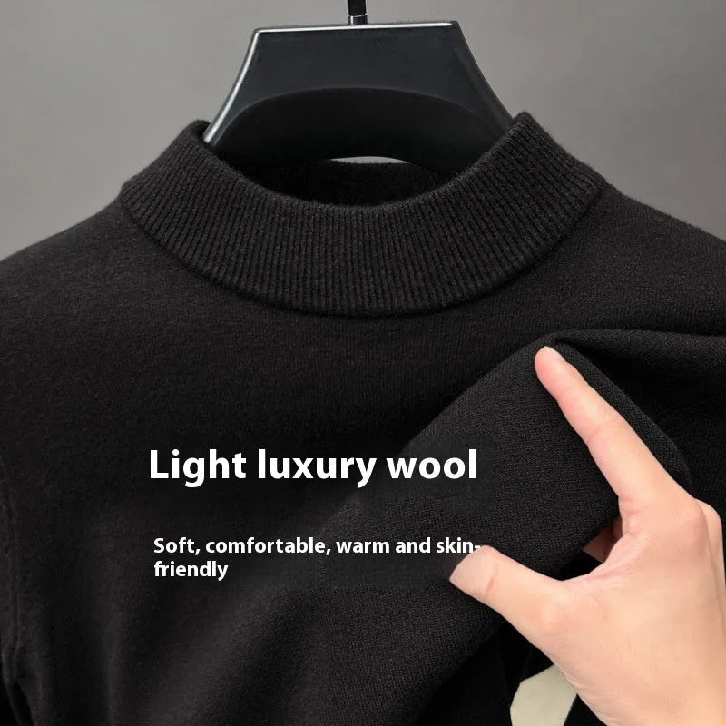 Men's solid colour half turtleneck sweater in fine yarn wool, available in multiple colours and sizes