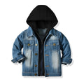 Children's grey hooded casual jacket with loose fit and lapel collar