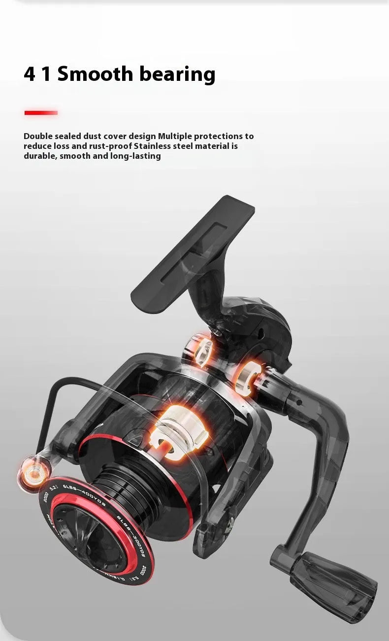 All-metal fishing spinning reel with telescopic fishing rod in four series options