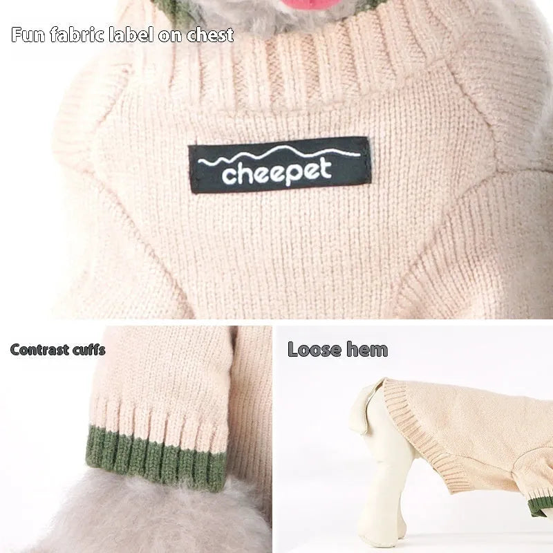 British style pet sweater with contrast colour two-leg design in wool blend material