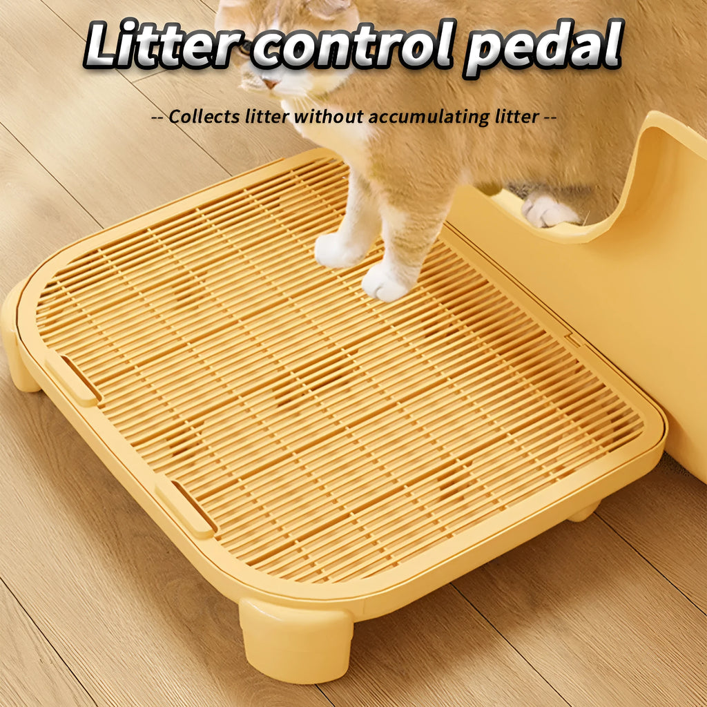 Plastic cat litter mat with anti-slip silicone feet in milk yellow colour