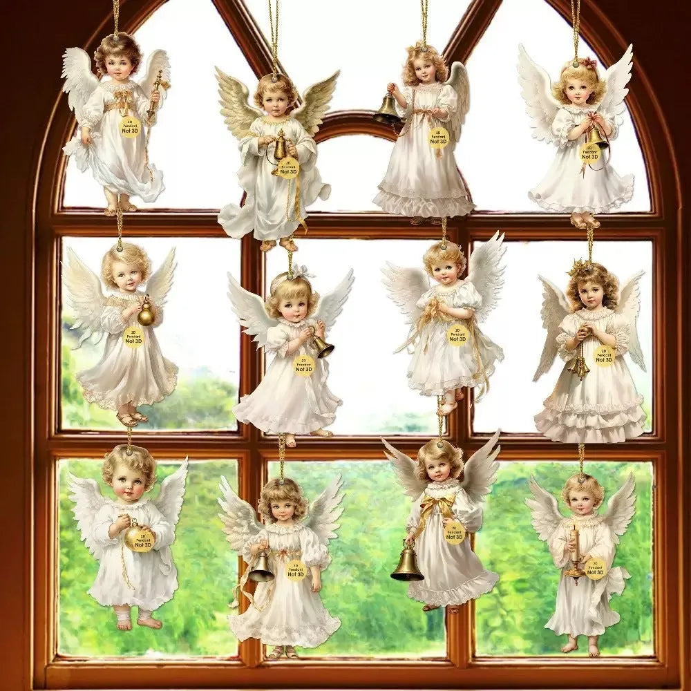 12 pieces Victoria Angel wooden ornaments set density plate modern simplicity Christmas decorations