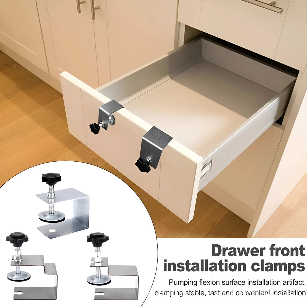 Drawer panel fixing clips in stainless steel or galvanised sheet metal construction