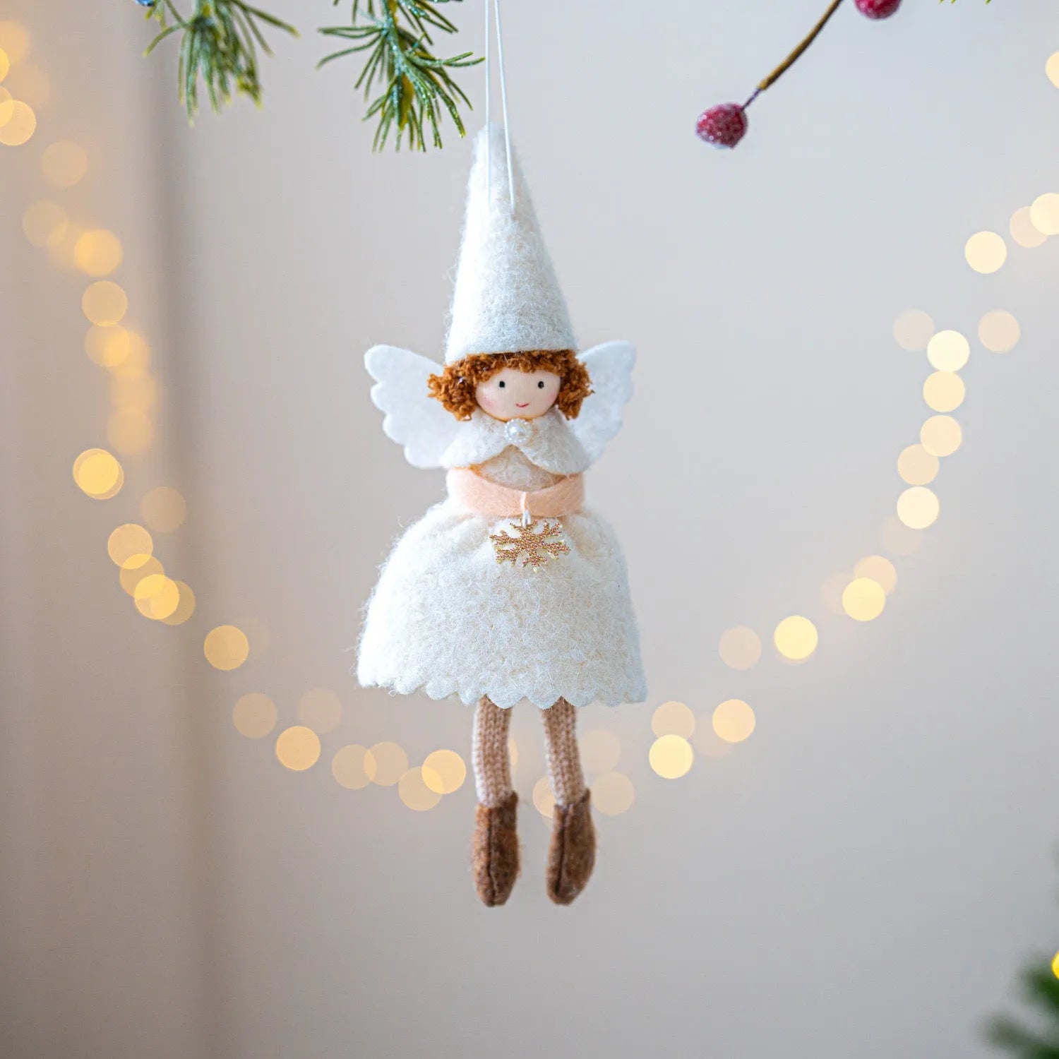 Christmas angel felt skirt pendant in white or pink with plush cloth construction