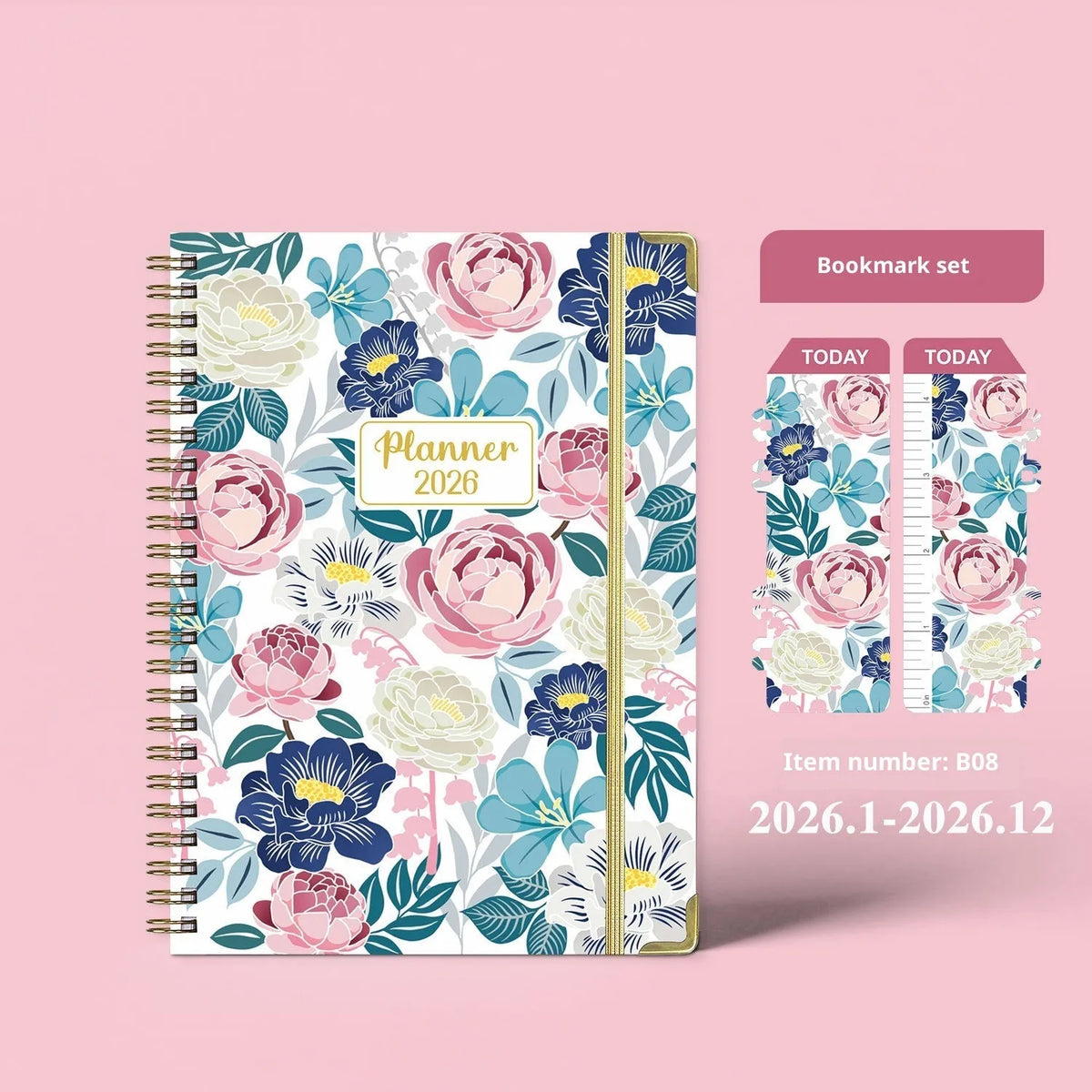 2026 English A5 coil diary notebook with paper cover in colour options B08 to B15