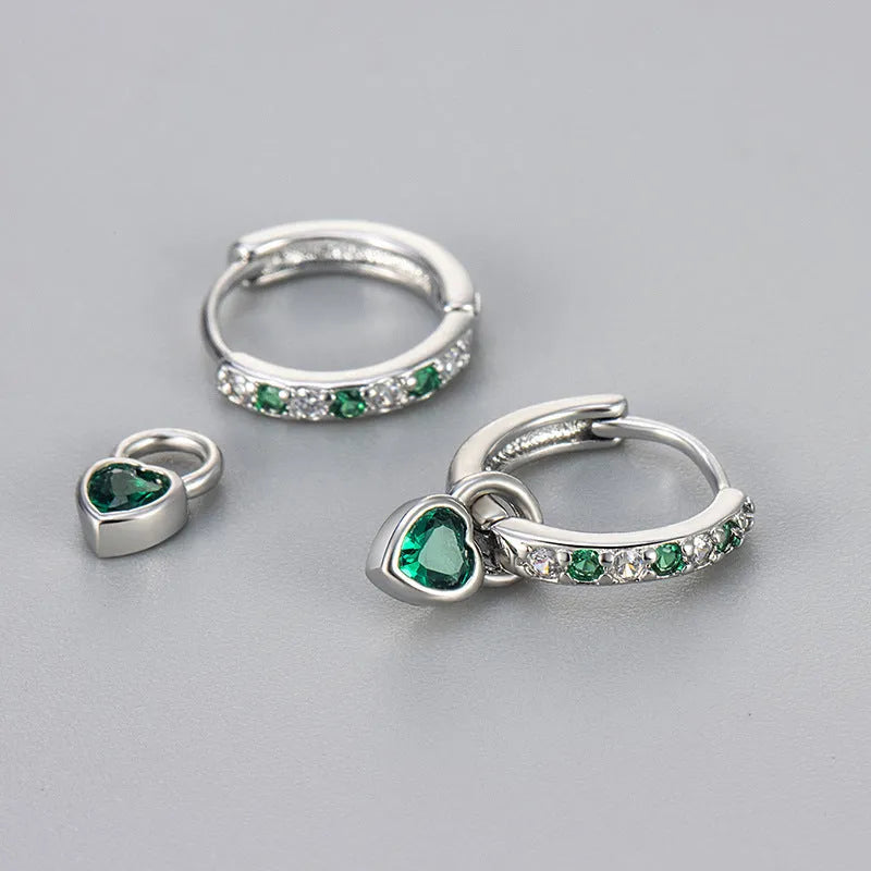 Women's zircon heart drop earrings with coloured stone in gold or white gold colour setting.