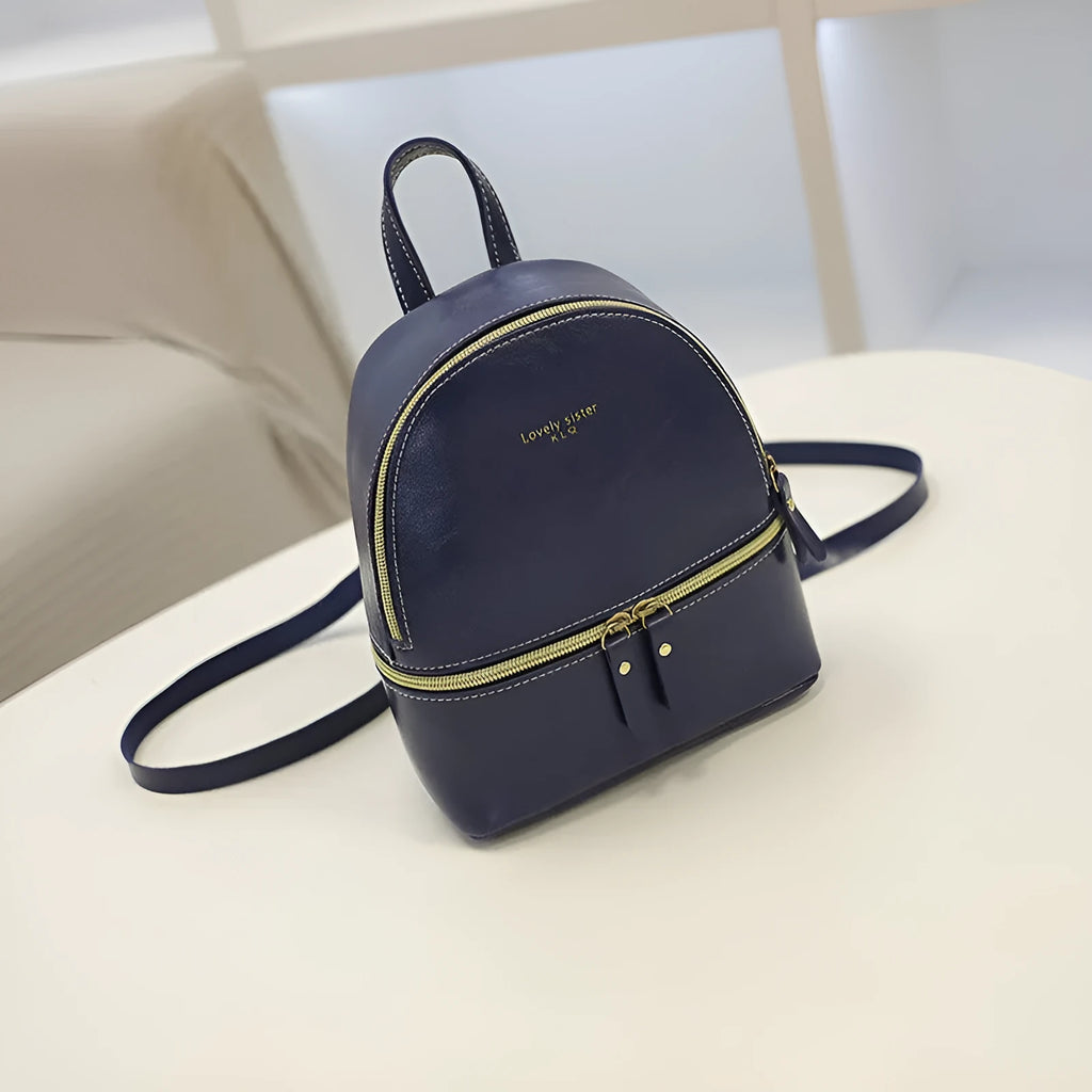 Mini oil wax leather backpack for women in wine red with oval retro Korean style and coin pocket