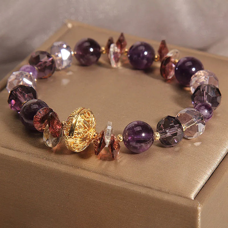 Purple crystal pumpkin beads bracelet for women with rhinestone accents