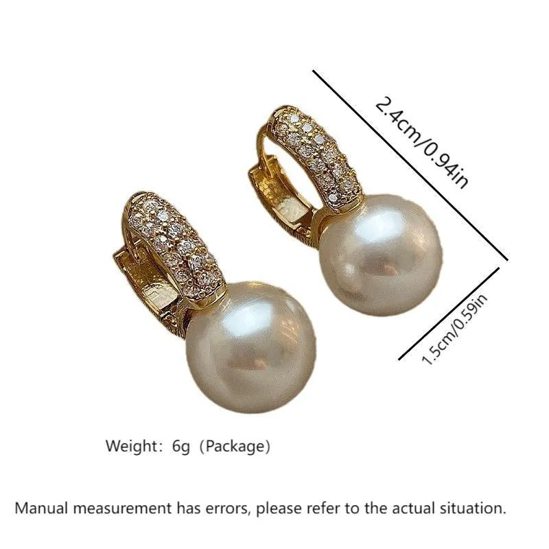 Women's geometric pearl stud earrings made of alloy with electroplating finish