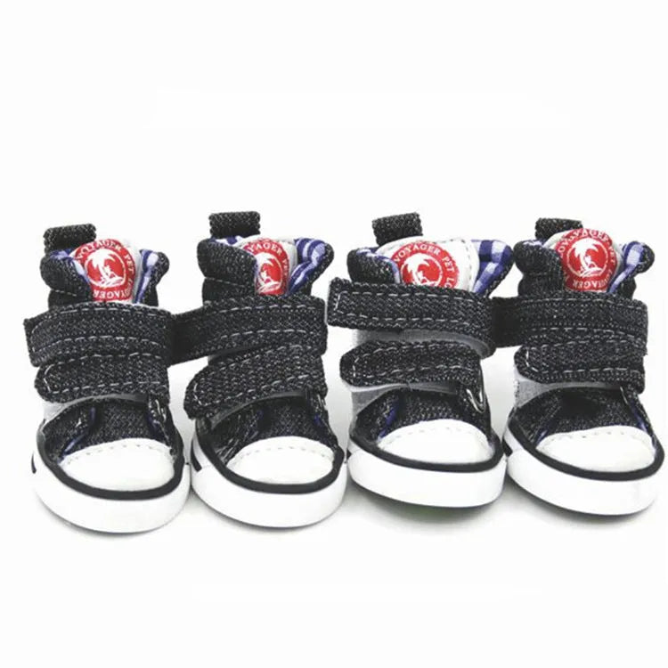 Small dog poodle shoes in blue or black canvas, anti-slip anti-dirty, sizes 1 to 5, pack of 4