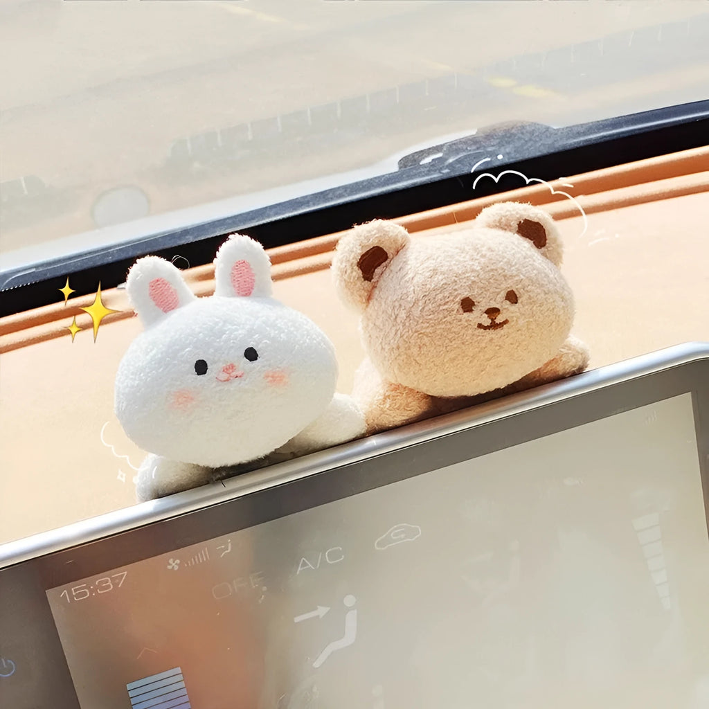 Soft fabric plush doll decoration for car centre console in bear or rabbit cartoon design
