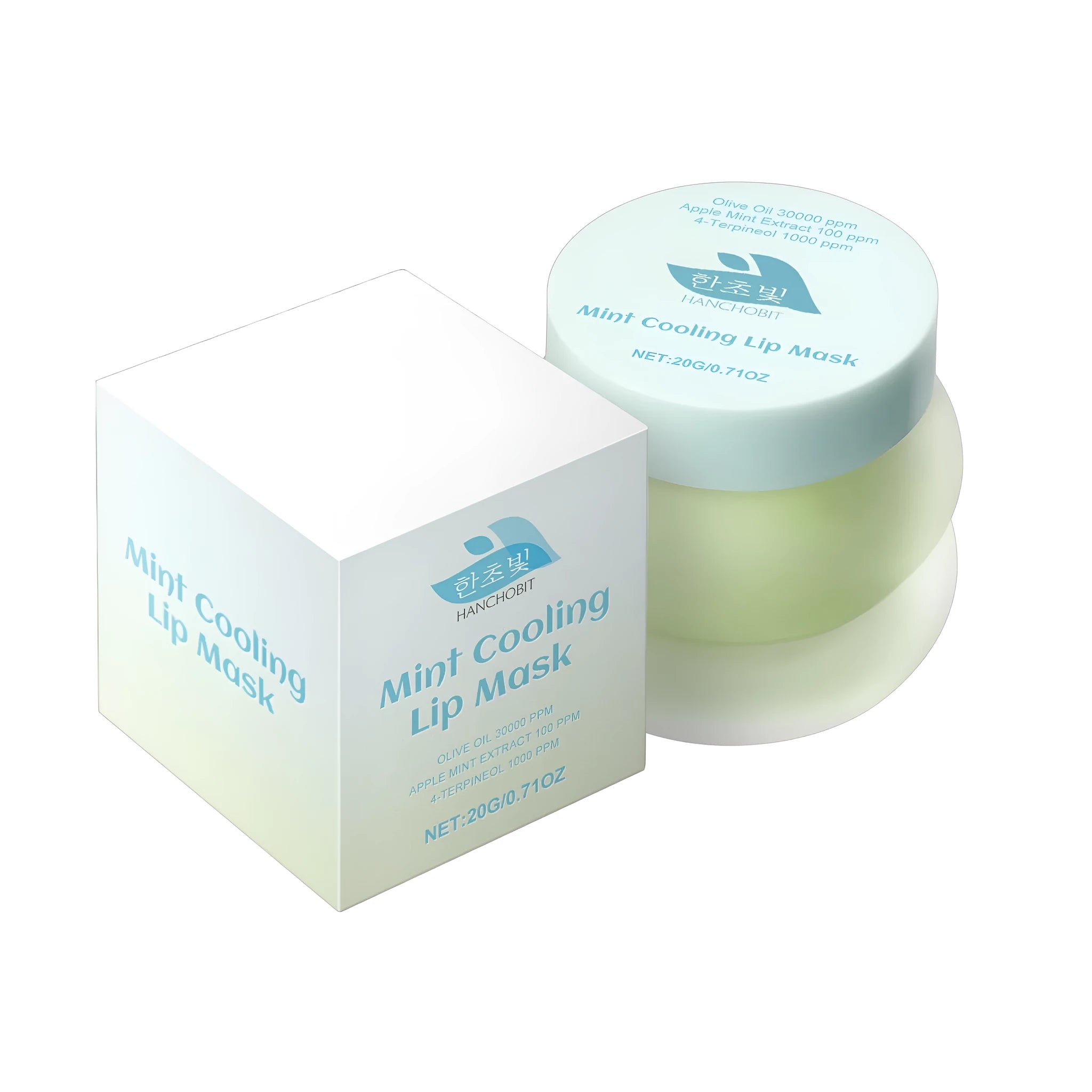 20g jar of Mint Cooling Lip Mask with mint extract, jojoba oil and white beeswax.