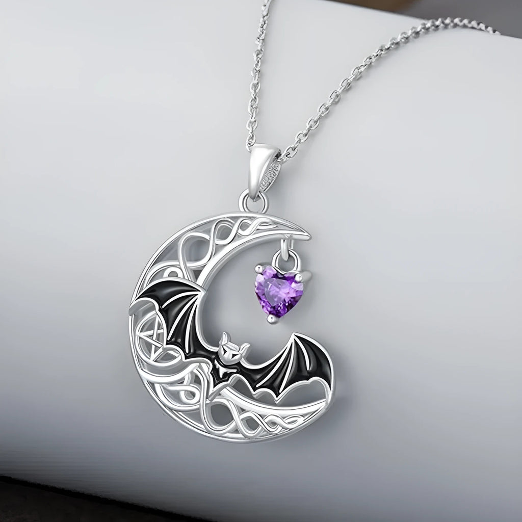 Retro gothic 925 silver bat pendant necklace on O-shaped chain, adjustable 51-60cm, silver colour
