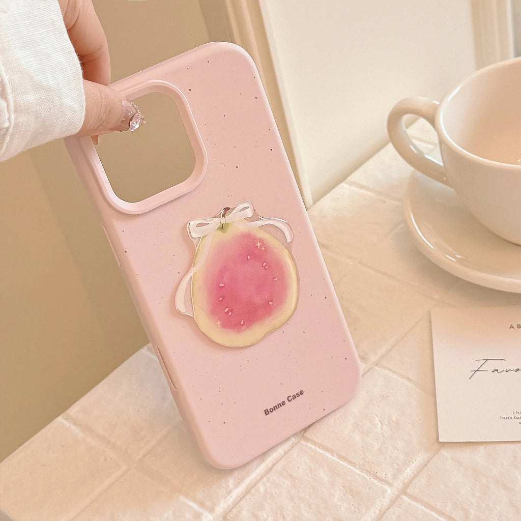 Three-dimensional fruit TPU phone case with oil-painting finish for Apple iPhone, available in pink, yellow, green colours