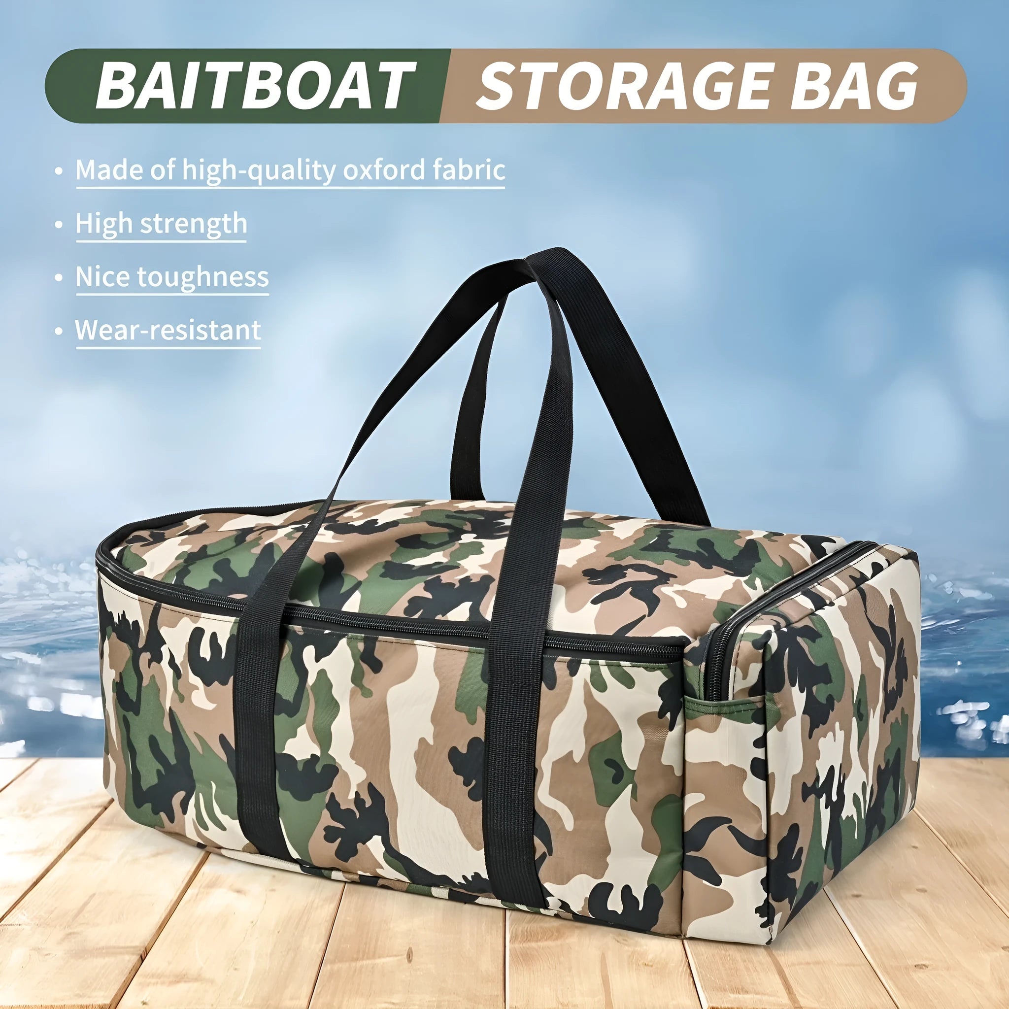 Portable remote control fishing bag made from 1000D polyester fibre in camouflage colour for boat storage