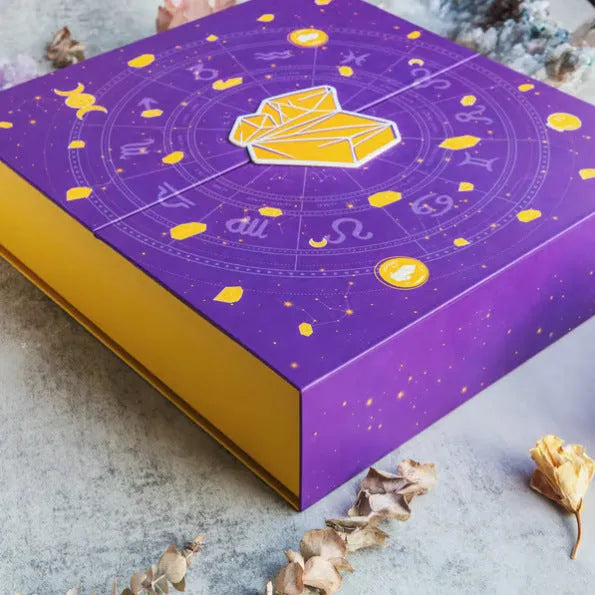 Halloween crystal-design paper gift box with magnetic closure, shown as a countdown calendar.