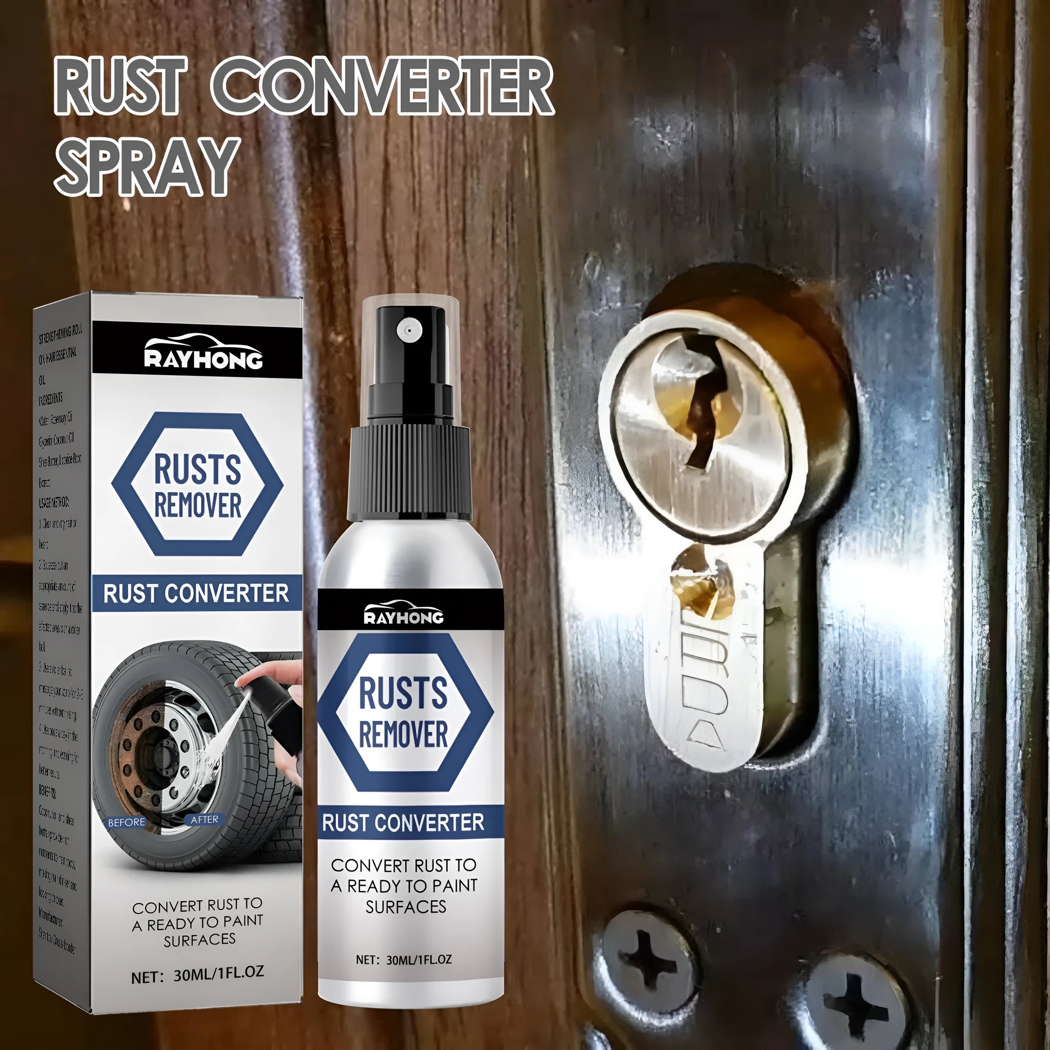 Anti rust conversion agent spray 30ml in black bottle for automobile hub treatment