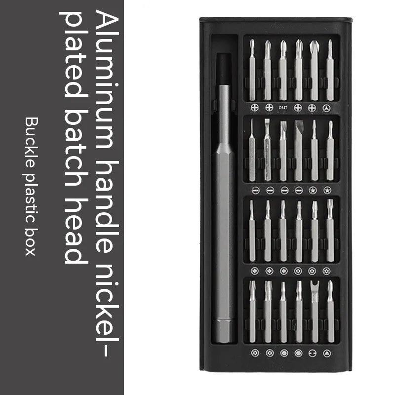 24-in-1 precision magnetic screwdriver set with bit holder, aluminium handle, and 125mm chrome vanadium steel shaft.