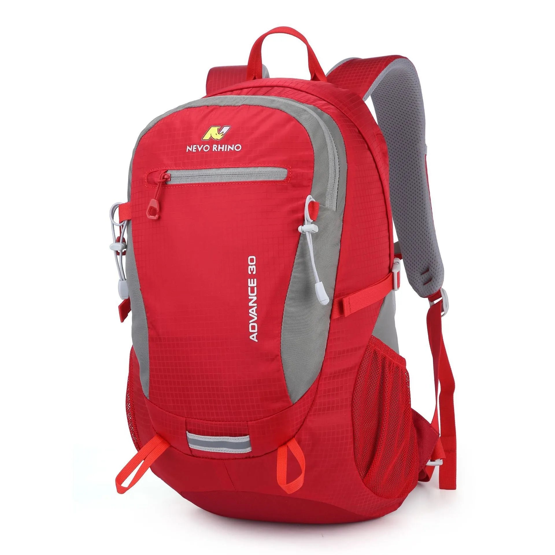 30 litre dark green nylon hiking backpack with airpillow straps shown from a side angle.