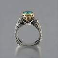 Flower-shaped vintage gemstone ring with gold-plated colour separation in green silver colour