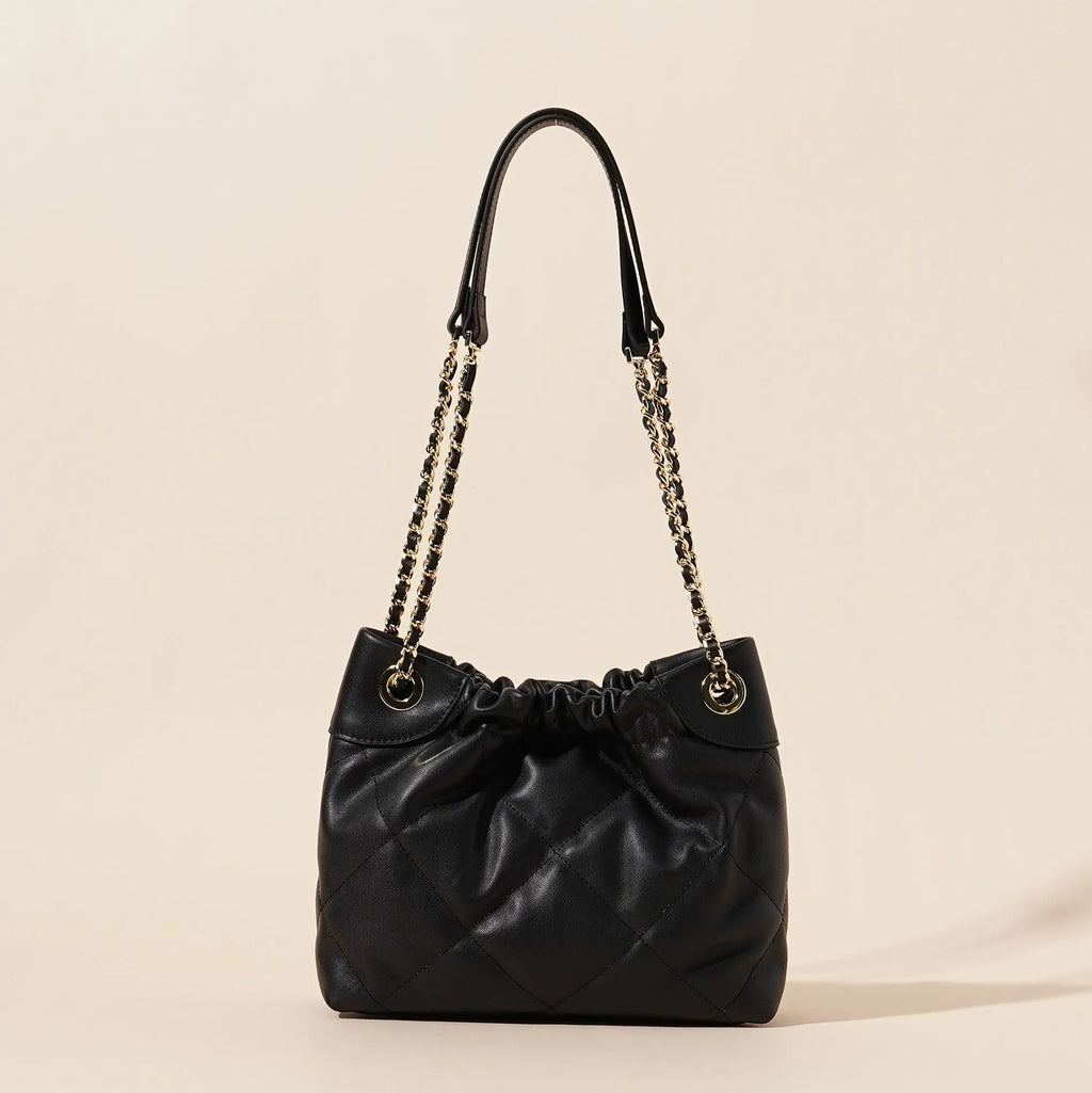 Black genuine leather bucket bag for women, first layer cowhide, urban simple style, large and small sizes available