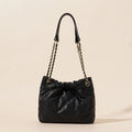Black genuine leather bucket bag for women, first layer cowhide, urban simple style, large and small sizes available