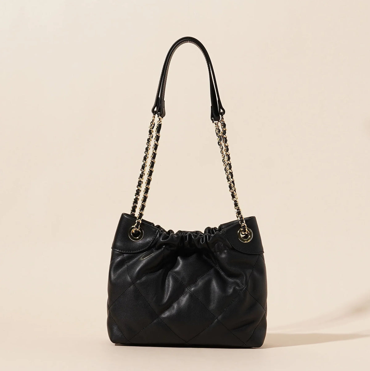 Black genuine leather bucket bag for women, first layer cowhide, urban simple style, large and small sizes available