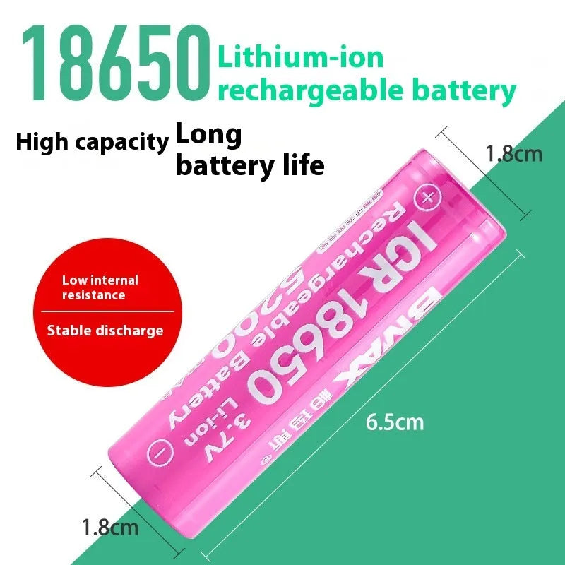 Pink 18650 lithium battery 3.7V 5200mAh pointed head for power torch