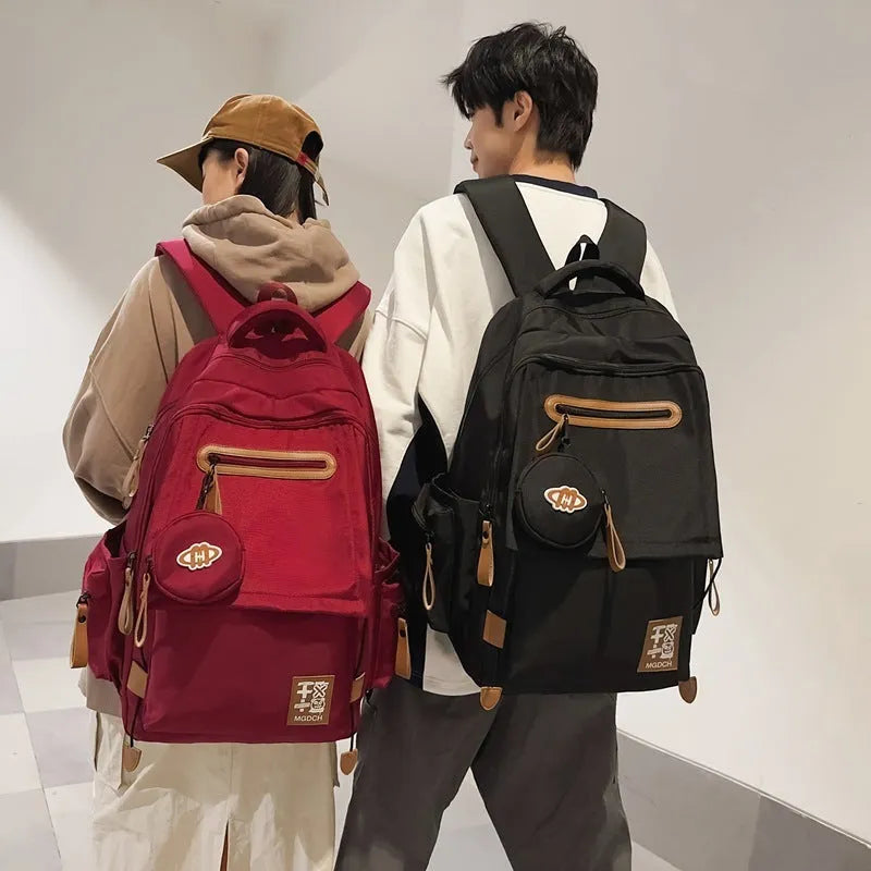 Large-capacity nylon backpack for middle school students in street trend style with curved shoulder straps