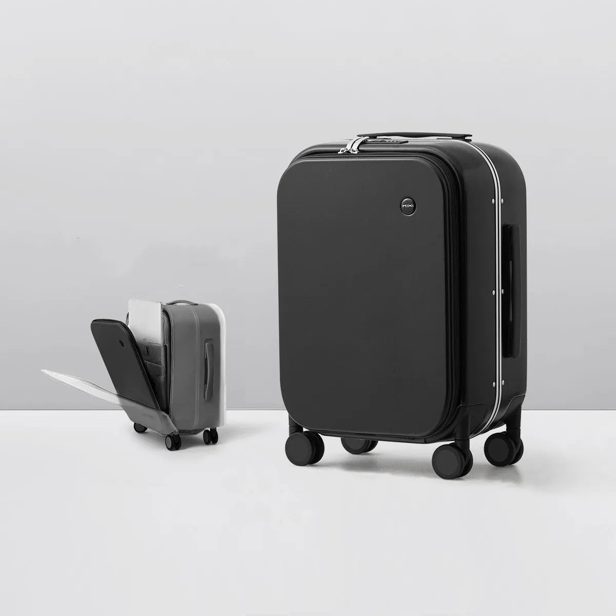 Front opening hard PC suitcase 20 inch with built-in lock and universal wheels in mineral ash frosted finish