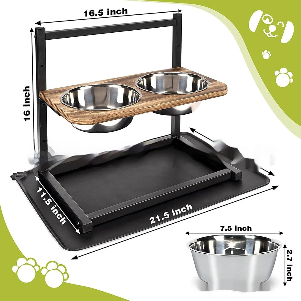 Black iron two-tier dog bowl rack stand with food and water bowl positions
