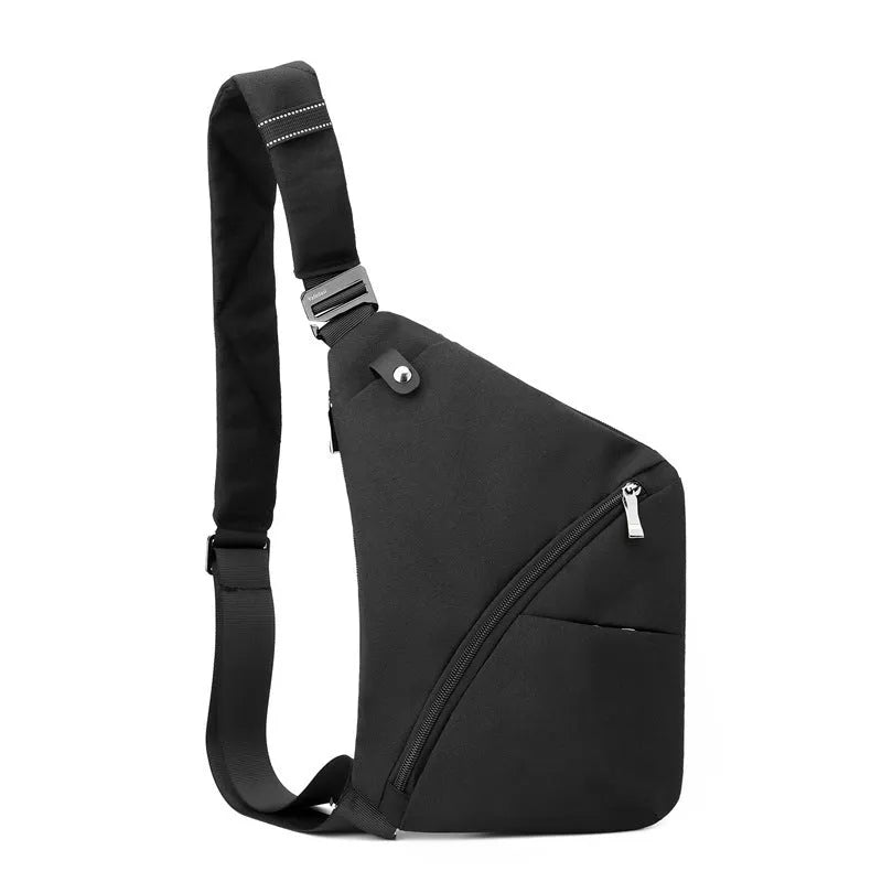 Men's Oxford cloth chest bag with one-shoulder design in grey or black with letter detailing