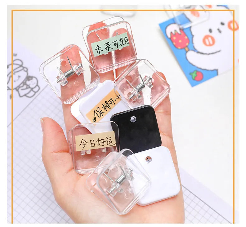 Square plastic photo note holder for polaroids and index cards in white, black, or transparent