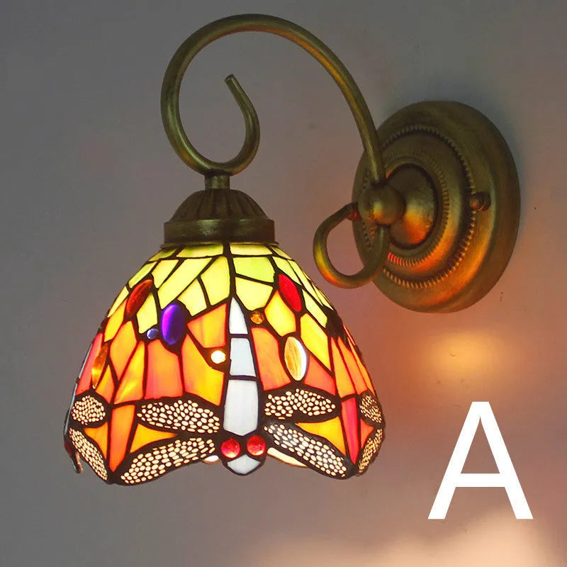 Coloured glass wall lamp with stained glass design for corridor lighting in six different style options