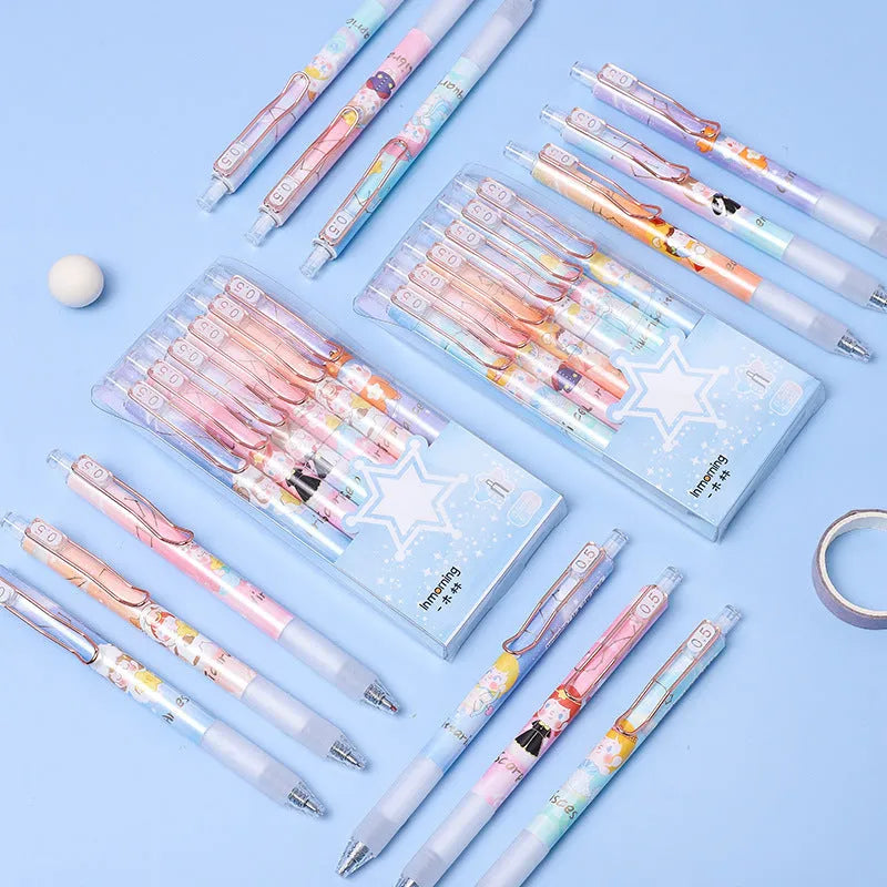 Six Lisa's Secret Constellation press gel pens with zodiac cartoon designs and 0.5mm tips