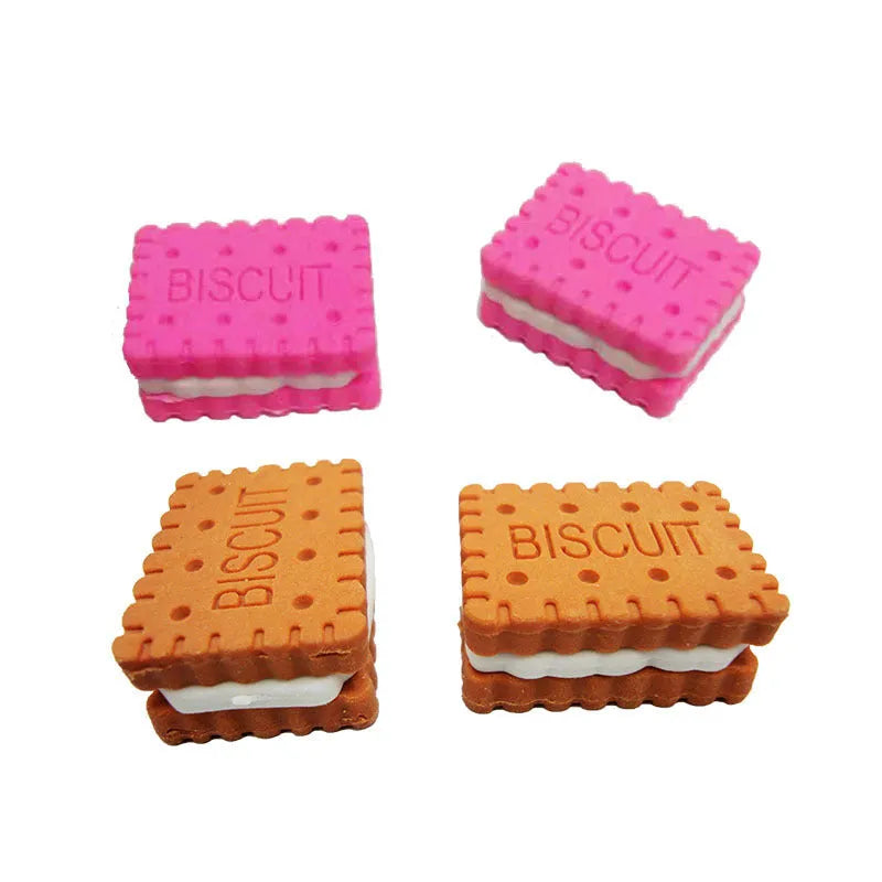 Sandwich biscuit shaped novelty eraser in food cake design with TPR material, shown in brown colour at 2.7 cm size