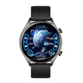 KT60 smart watch with 1.39-inch HD round IPS screen in black glue colour on a wrist showing the display