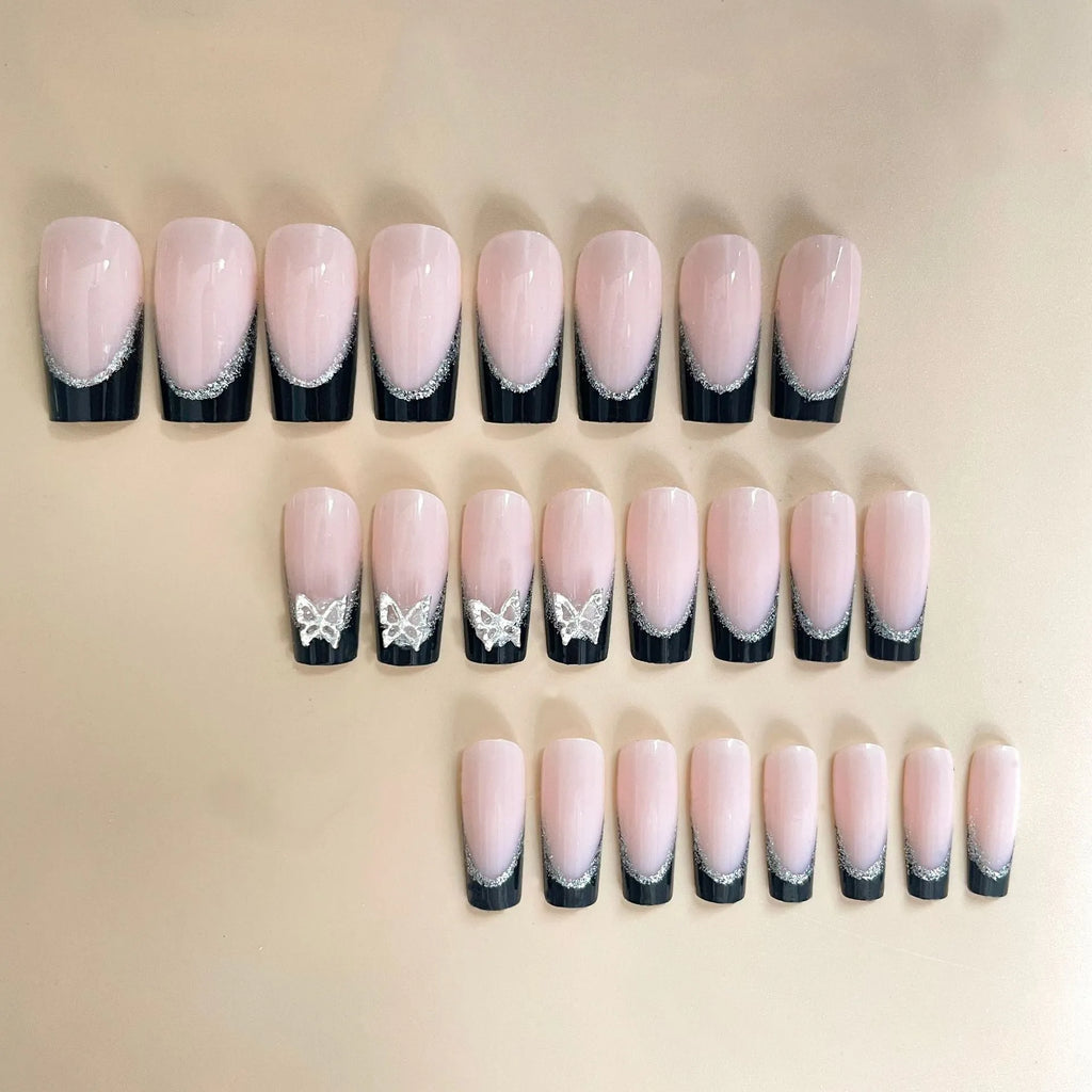French style wear armor nail decorations with glittering butterfly pattern and jelly glue options