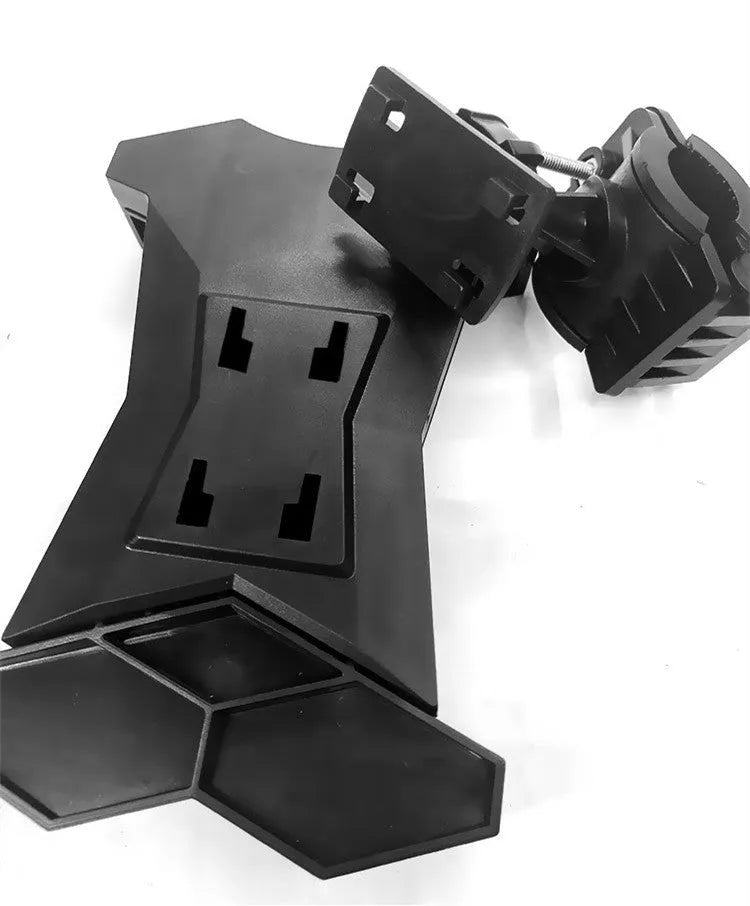 Automatic locking motorcycle phone holder car mount in black, made of ABS plastic and silicone, mounted on handlebar