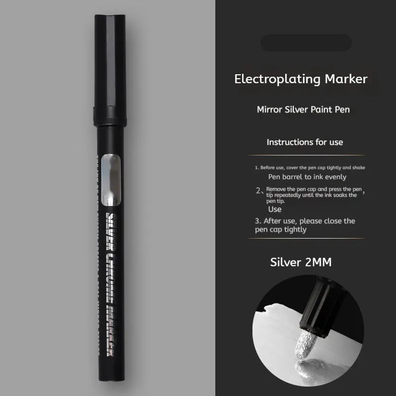 Black waterproof mirror marker pen with plastic body for writing on glass and windows.