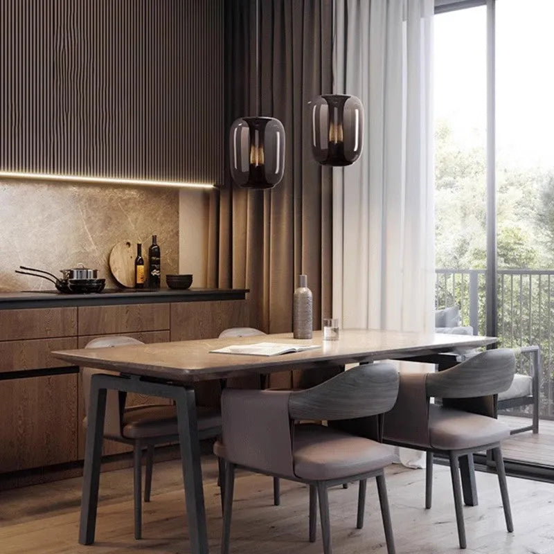 Minimalist Nordic style chandelier in smoky grey colour, 16cm wide by 20cm high.