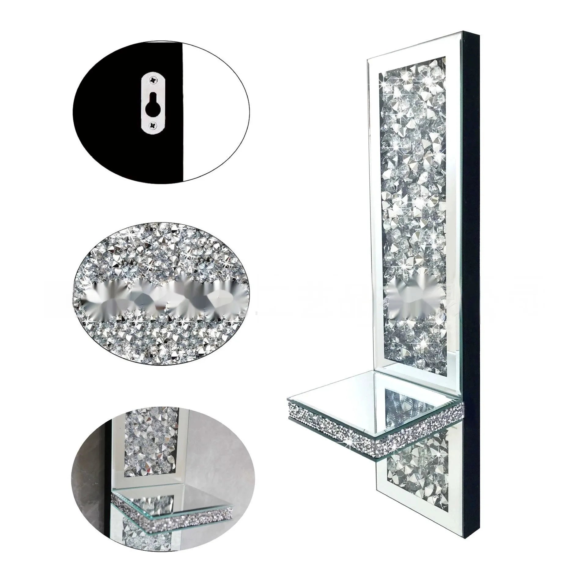 Silver mirror glass wall hanging candle holder set with crystal candlesticks measuring 10x11x38 cm