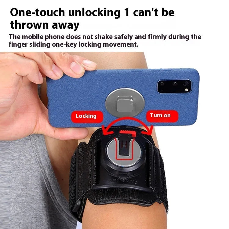 Black mobile phone arm strap holder suitable for sports and takeaway driving on a wrist.