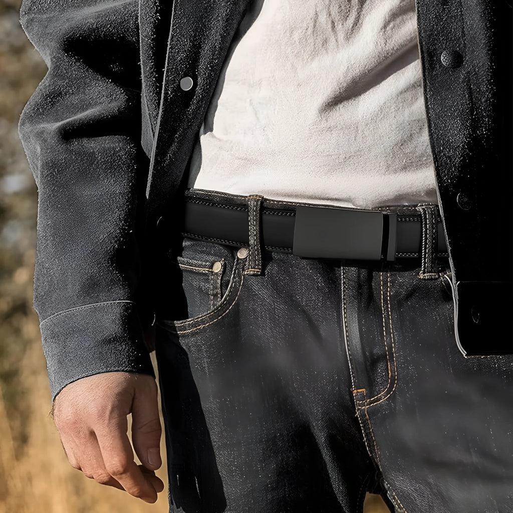 Men's embossed PU leather belt with automatic alloy buckle in multiple colour options