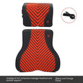 Car electric massage heating headrest and lumbar support cushion in black and orange colour