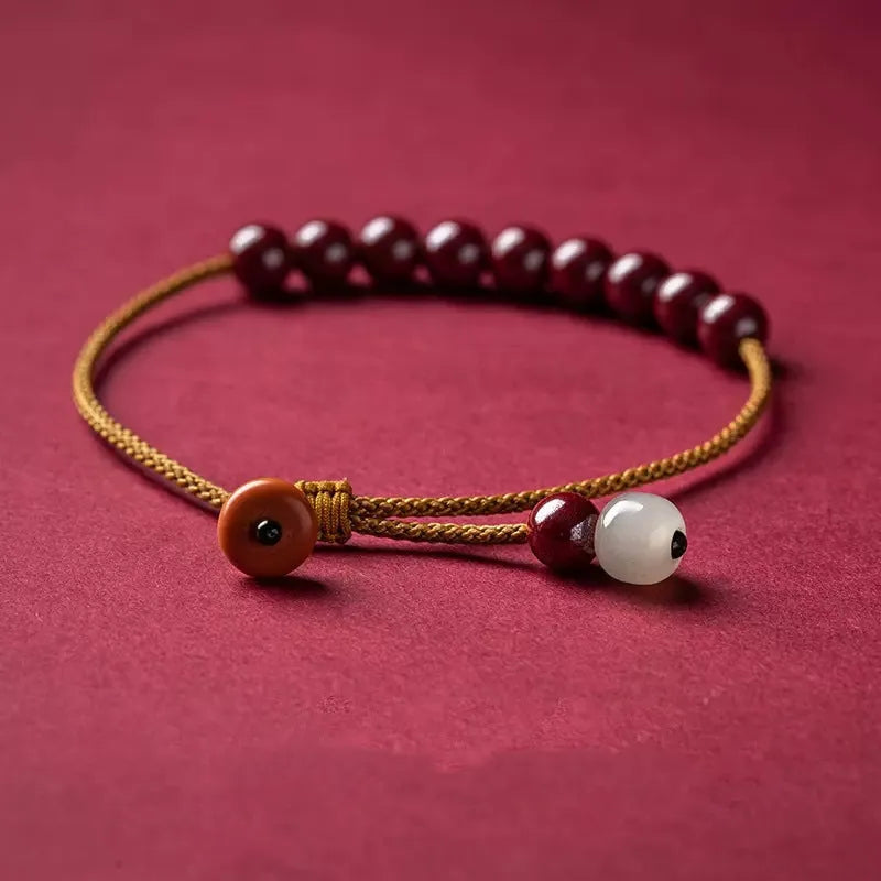 Hand-woven geometric bracelet made from authentic Hetian raw ore cinnabar
