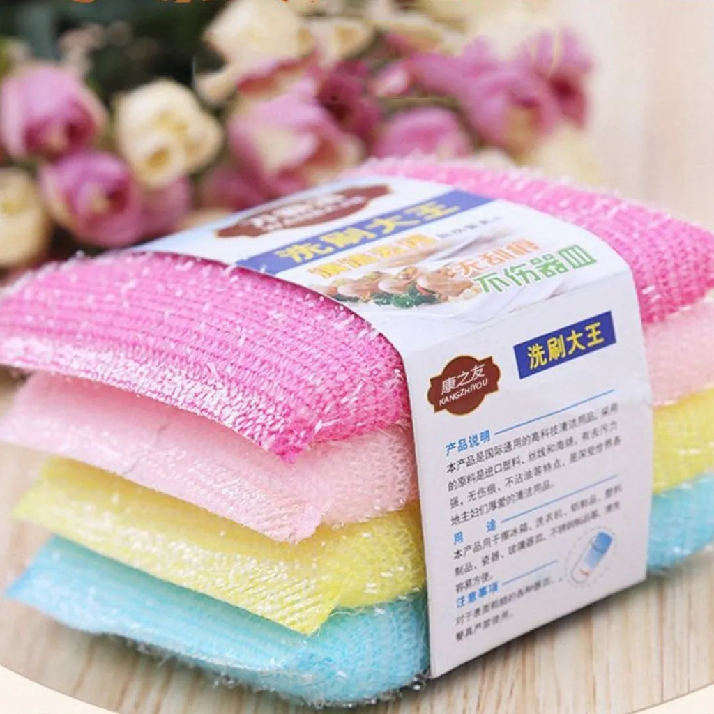 Macaron coloured pinstripe fabric dishwashing sponge mop on a kitchen surface.