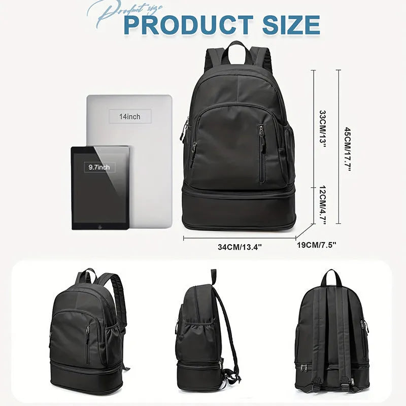Solid colour polyester backpack with contrast stitching and curved adjustable straps, shown in grey.