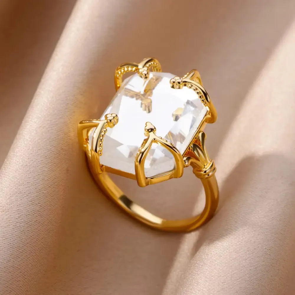 18K gold plated love emerald adjustable open mouth ring with synthetic zircon stone on copper base